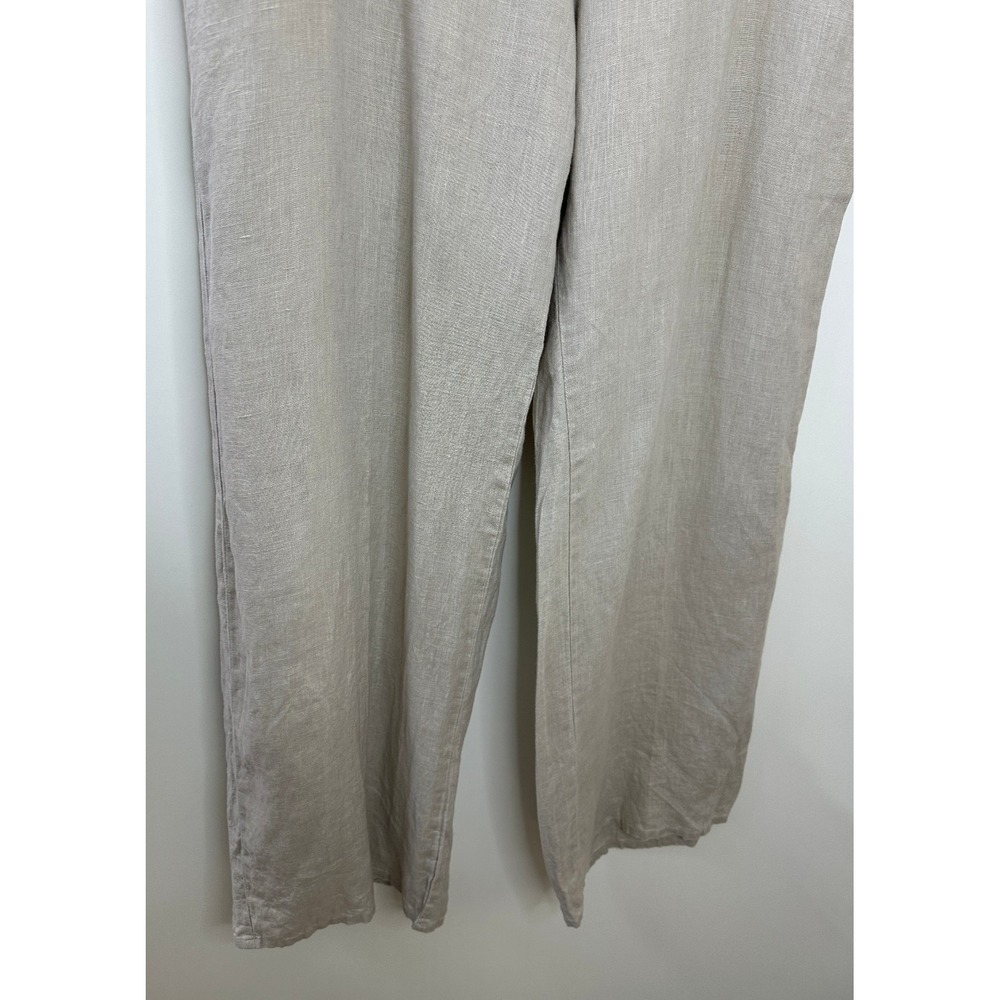 Flax 100% Linen Wide Leg Pants Medium - Large Taupe Tan Elastic Waist Lagonlook - Picture 7 of 15
